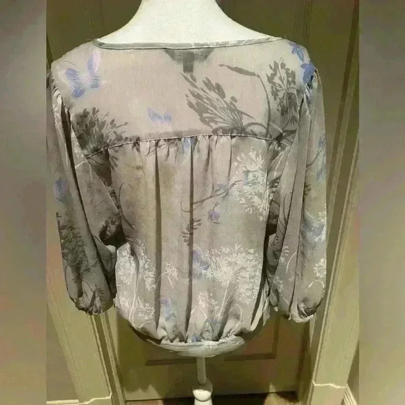 Express sheer ladies front tie blouse button down long sleeve Medium - Picture 3 of 13